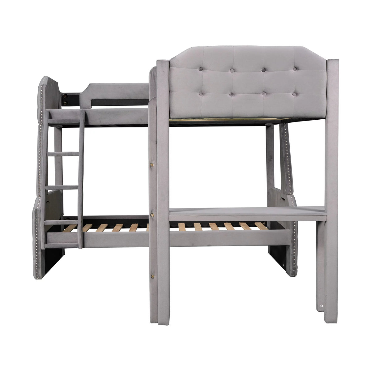 Gray Twin over Full Upholstered Bunk Bed with Desk M91714