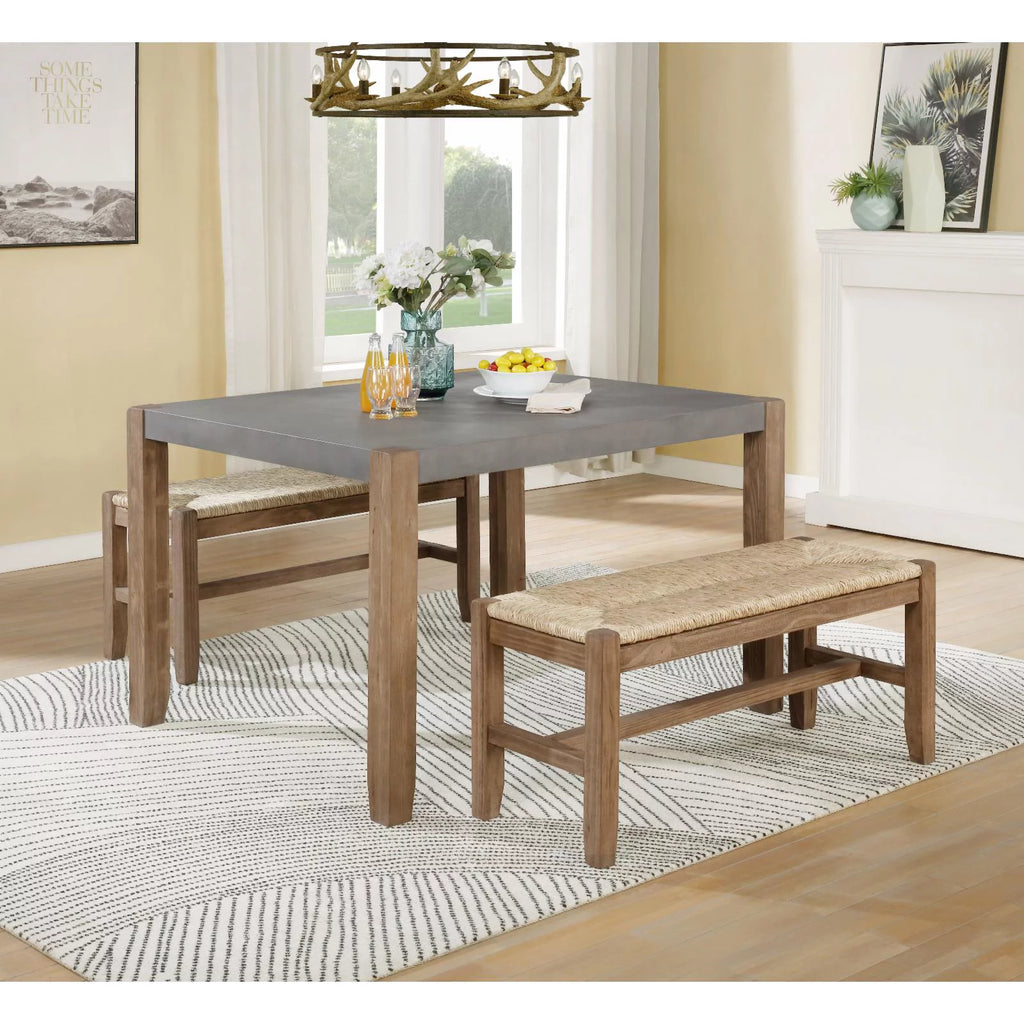 Gray Modern Wood Dining Table with Two Benches V514866