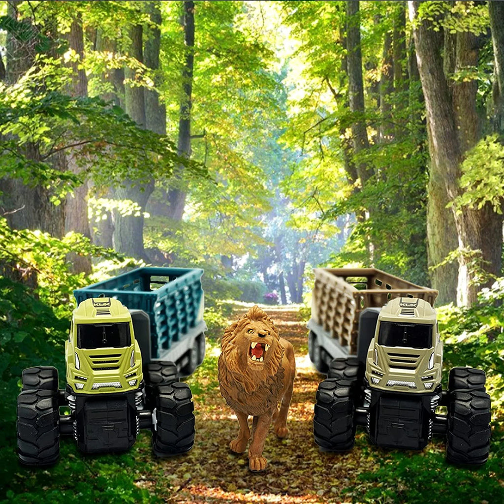 Friction Powered Toy Cars Animal Transporter with Lion Figurine E669