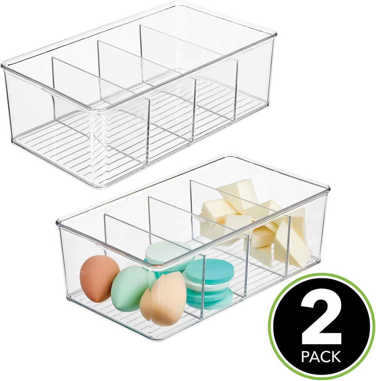 Clear Plastic 4 Divided Sections Storage Bin Box 2 Pack L440261