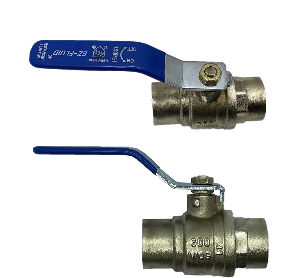 1/2" Sweat Solder C X C Brass Full Port Water Stop Shut Off Ball Valve, Lead Free, Quarter Turn, Pack of 2 S50851