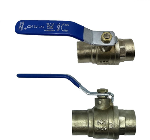 1/2" Sweat Solder C X C Brass Full Port Water Stop Shut Off Ball Valve, Lead Free, Quarter Turn, Pack of 2 S50851