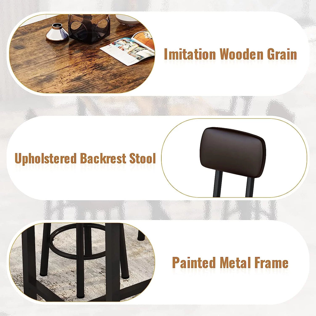 Faux Wooden 5-Piece Table Set with 4 Upholstered Chairs W70869