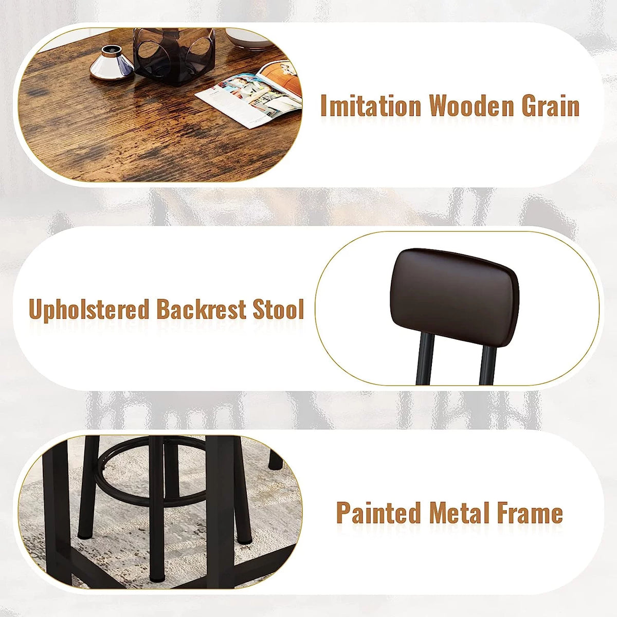 Faux Wooden 5-Piece Table Set with 4 Upholstered Chairs W70869
