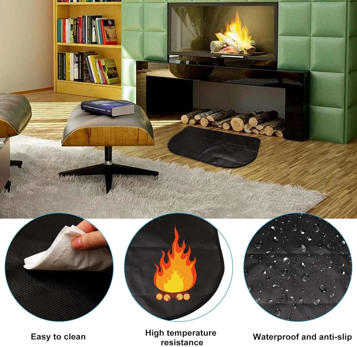 Black 42x24 Inch Fireplace Mat Hearth Pad Y998208