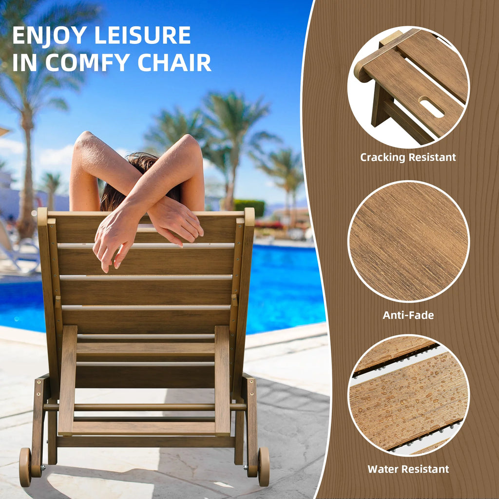 Brown Weather Resistant Poly Resin Chaise Lounge Chair with Wheel U773