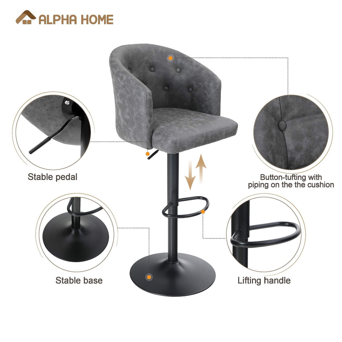 Adjustable PU Leather Bar Stools Set of 2 G34555