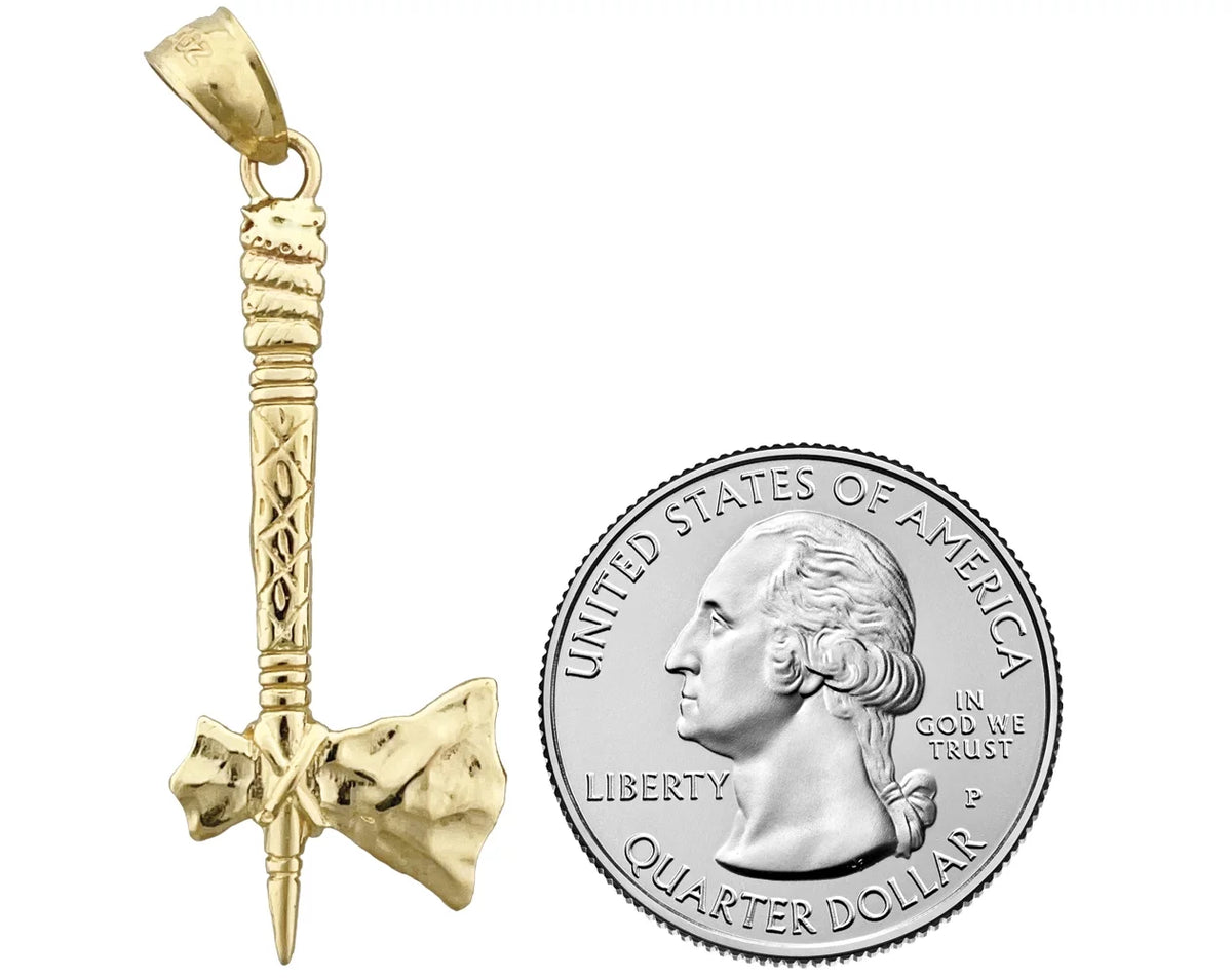 14K Gold 3D Tomahawk Pendant S294