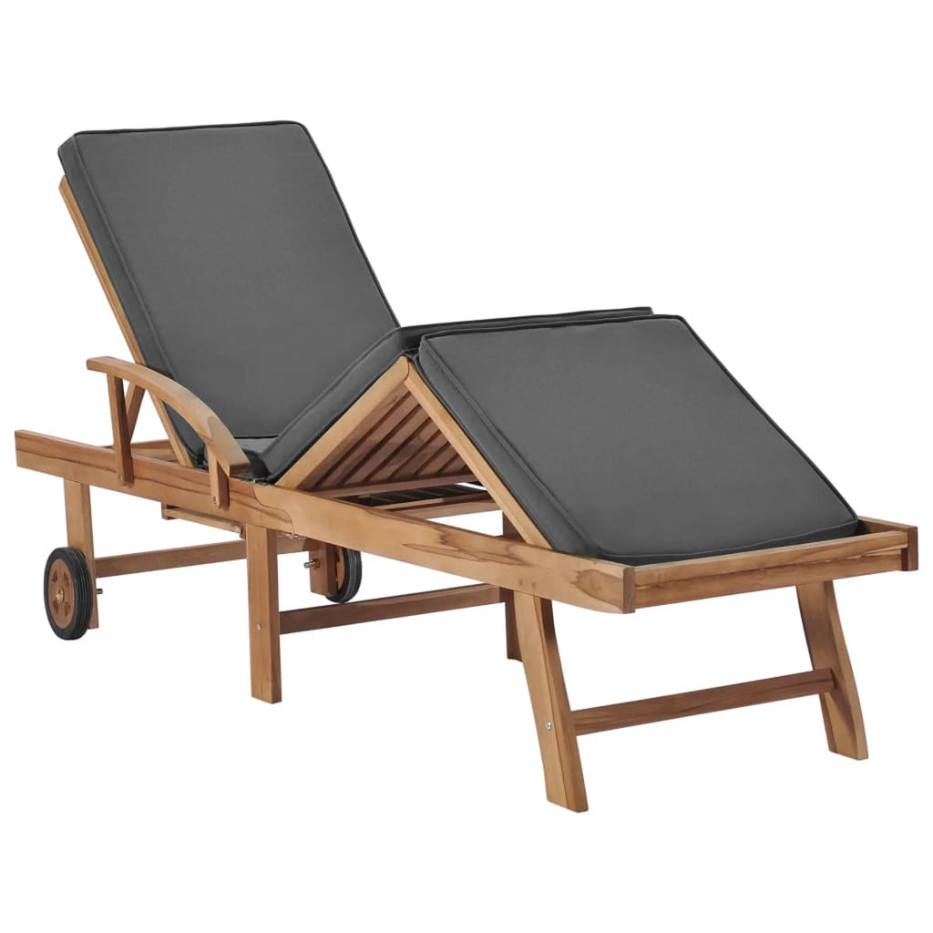 Adjustable Teak Wood Chaise Lounge Chair with Wheels M923642