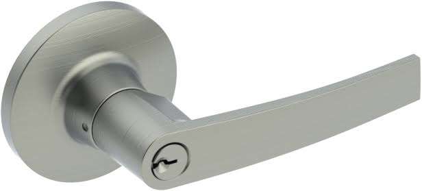 Satin Brass Lever Round Rose Storeroom P909418