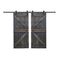 72 in. x 84 in. Carbon Gray Knotty Pine Wood Double Sliding Barn Door with Hardware Kit X1542