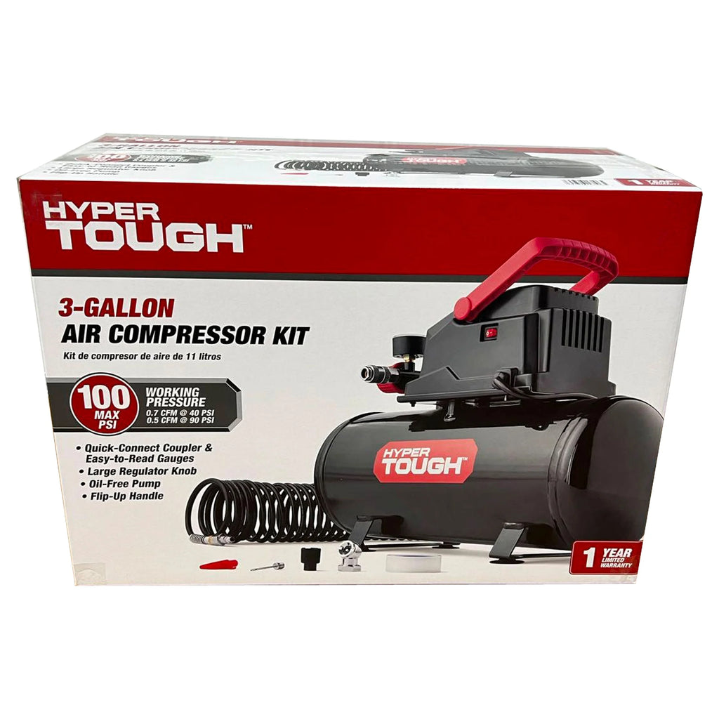 3 Gallon Oil-free Portable Air Compressor with Hose & Inflation Accessory Kit, 100 PSI L364625