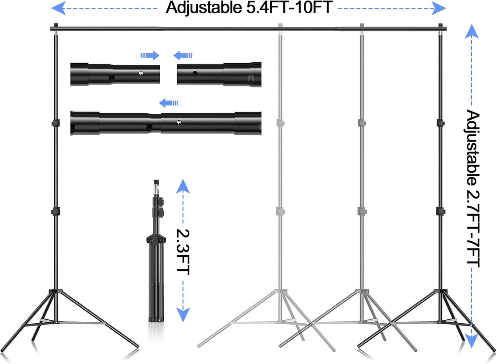 7×10ft Adjustable Photography Backdrop Stand Kit with Polyester Background, Spring Clamps and Carry Bag S687