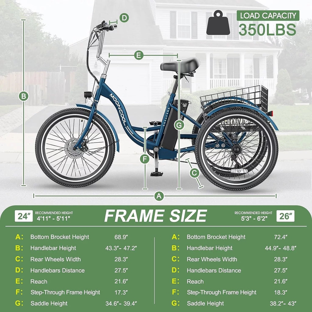 350W 36V 24 Inches 7 Speeds 3 Wheels Electric Tricycle P7654