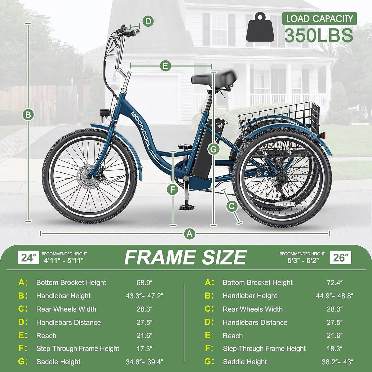 350W 36V 24 Inches 7 Speeds 3 Wheels Electric Tricycle P7654