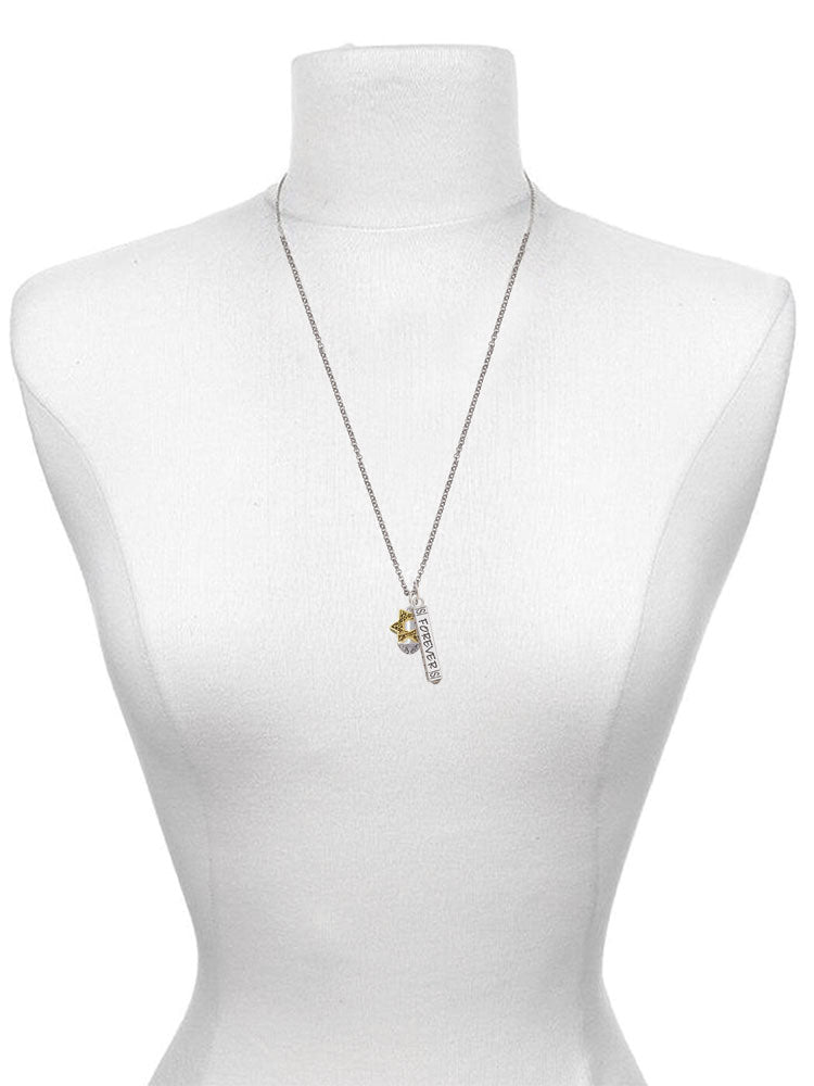 Goldtone Silvertone Star of David Spinner Mother Daughter Bar Charm Necklace, 23" N639