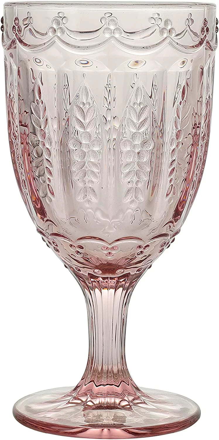 Set of 4 Pink Colored Glass Wine Goblets V5191