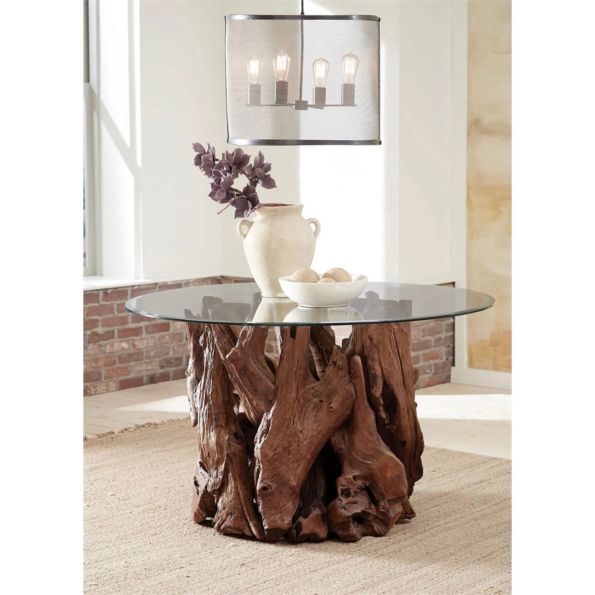 Round Wood & Glass Dining Table S640