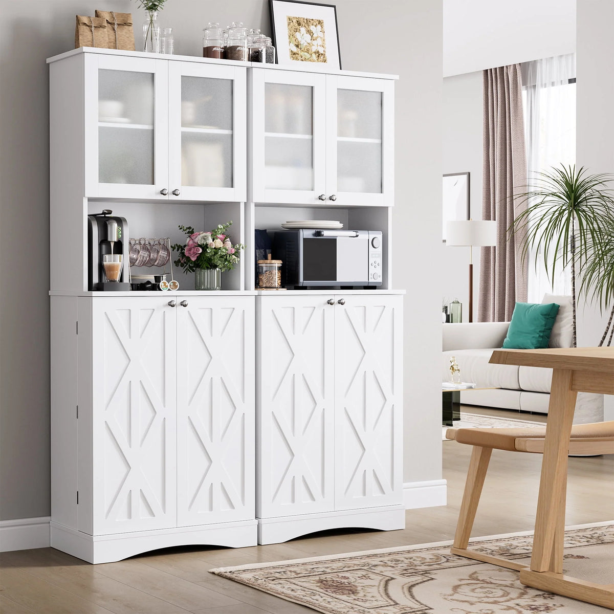 63'' White 4 Door Kitchen Storage Cabinet with Adjustable Shelves P298575