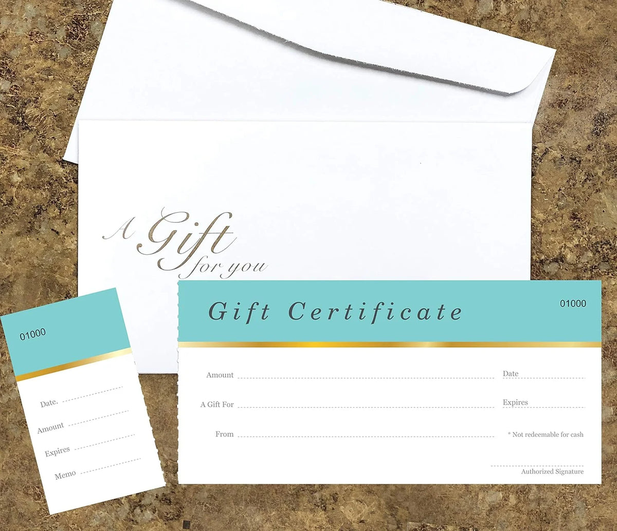 25 Set Aqua Blue Blank Gift Certificates with Matching Envelopes P917179