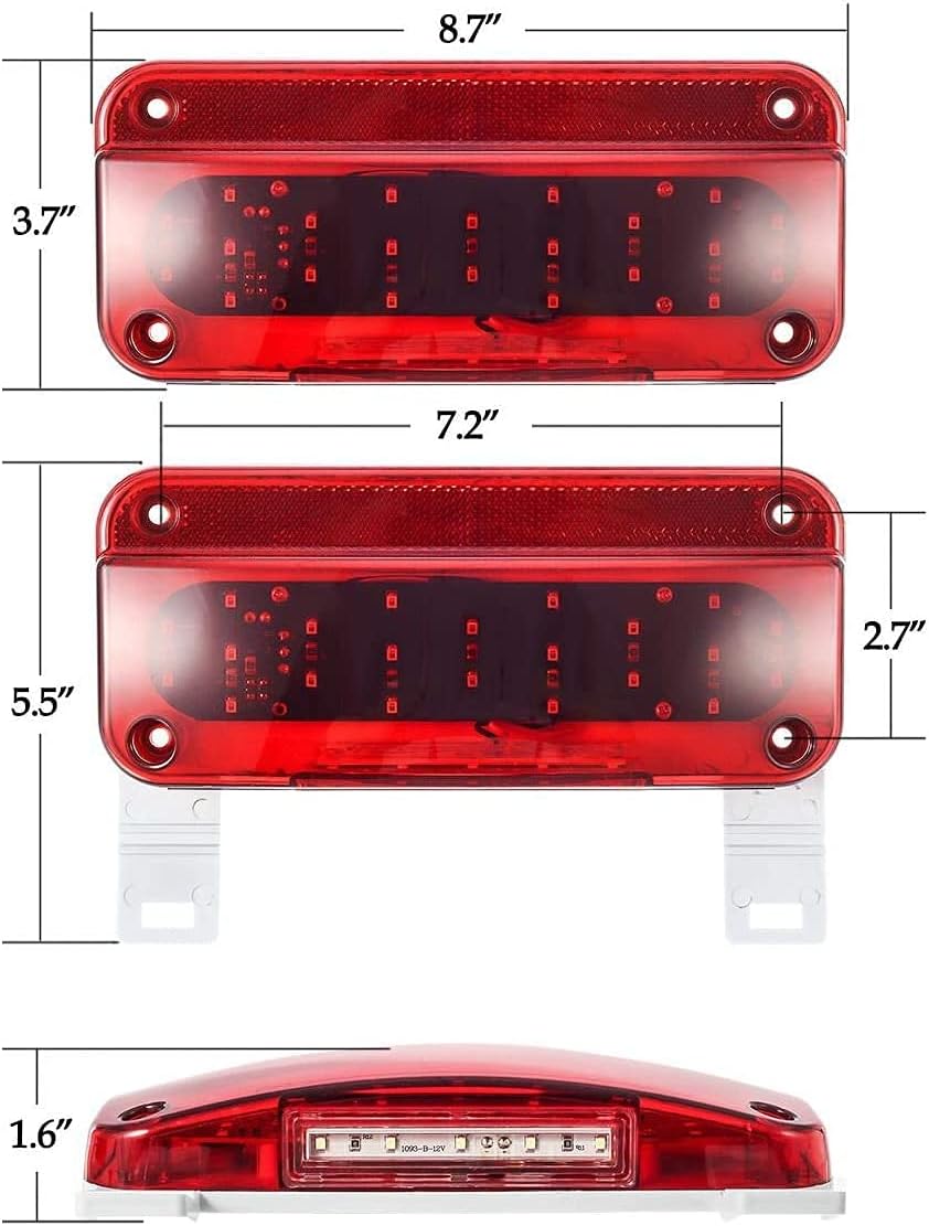 12V LED RV Camper Trailer Tail Light Kit, 5X Amber Double Bullseye LED Side Marker Clearance Lights, Red LED Stop Turn Brake Tail Lights, White Base Pack of 2 A44468