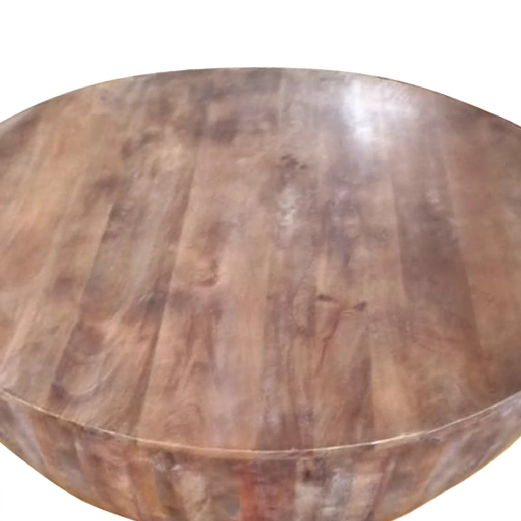 Handcarved Drum Shape Round Top Mango Wood Distressed Wooden Coffee Table T797