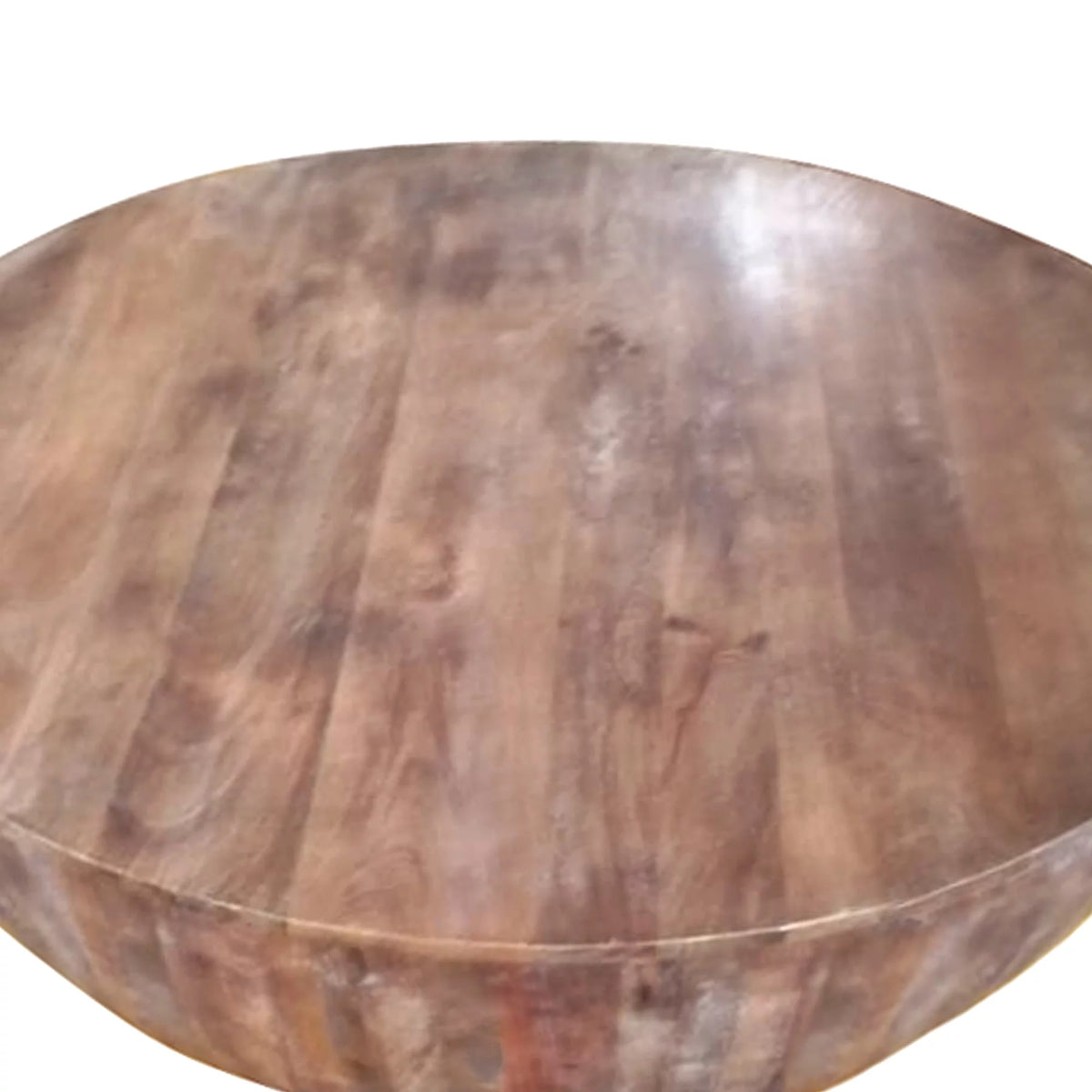 Handcarved Drum Shape Round Top Mango Wood Distressed Wooden Coffee Table T797