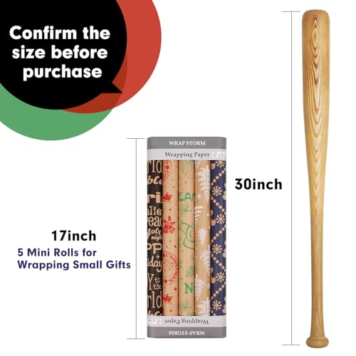 5 Rolls 17" x 120" Vintage Kraft Christmas Wrapping Paper Set H102947