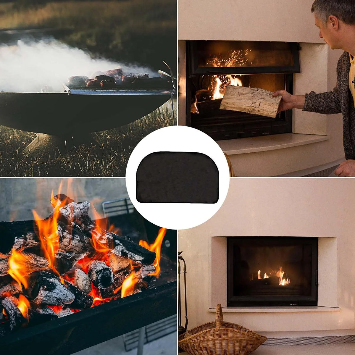 Black 42x24 Inch Fireplace Mat Hearth Pad Y998208