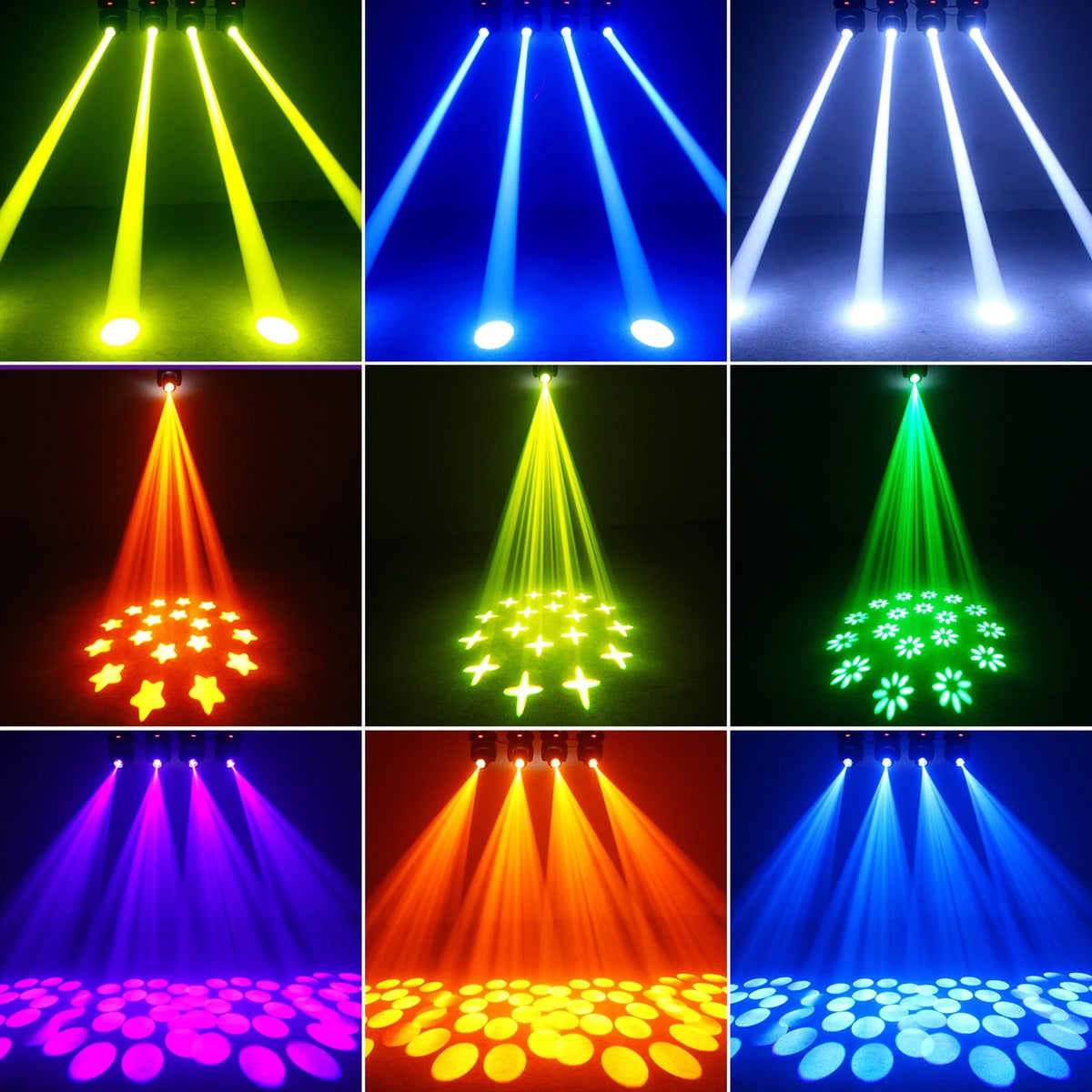 4pcs Stage Light with Flightcase, 18 Prism Beam Gobo Moving Head Light, COB LED DJ Lighting T1317