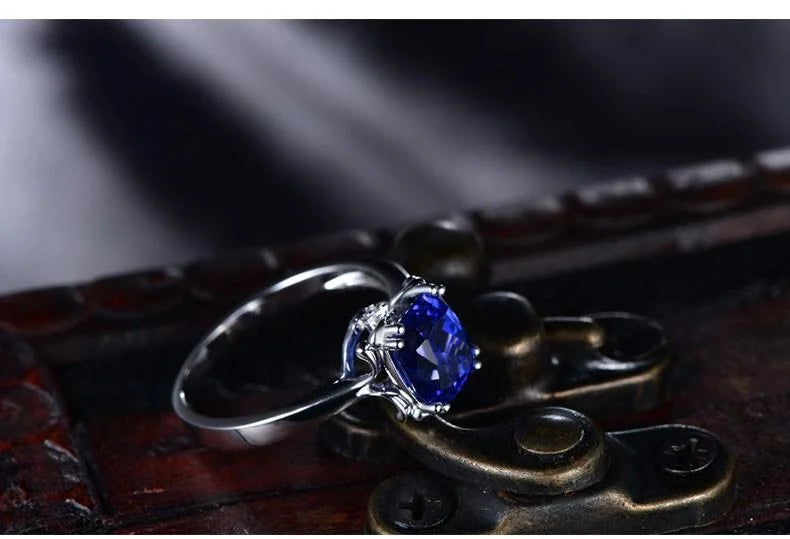 10k White Gold Cushion Cut Blue Sapphire Engagement Ring C1709