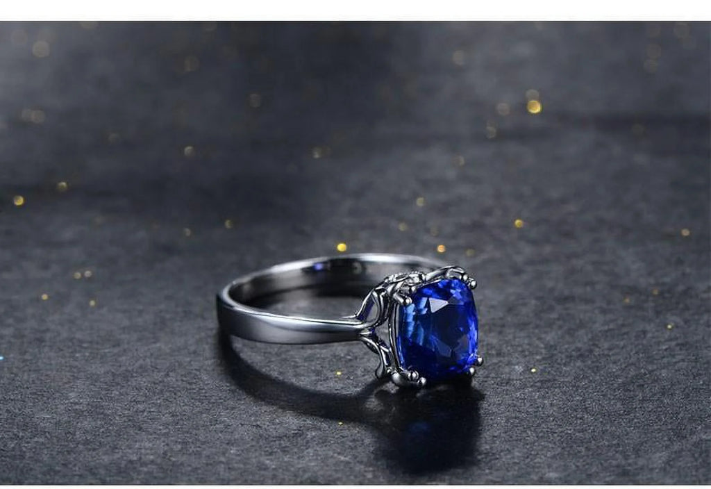 10k White Gold Cushion Cut Blue Sapphire Engagement Ring C1709
