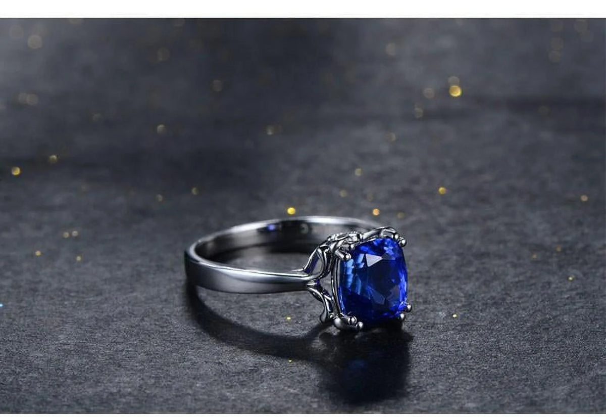 10k White Gold Cushion Cut Blue Sapphire Engagement Ring C1709