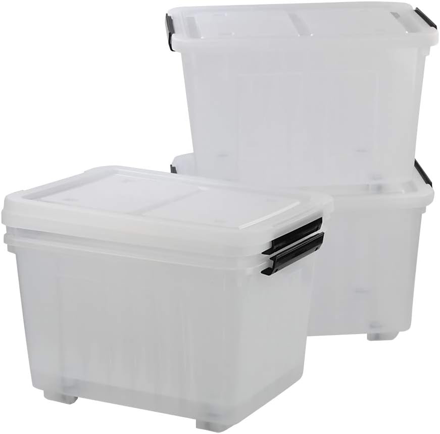 30 L Clear Plastic Storage Box with Wheels, 4-Pack P23981