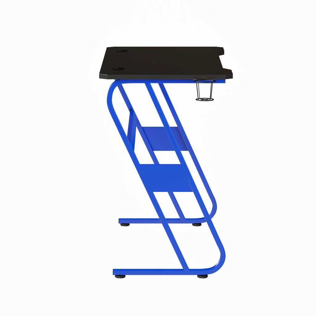 Blue Ergonomic Gaming Desk with Cup Holder and Headphone Hook Y58032