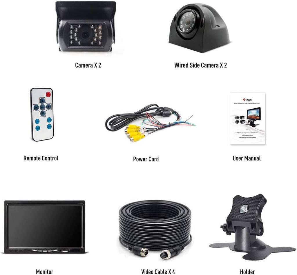 Backup Camera with Monitor Split Screen Wired 4 Channels M6689