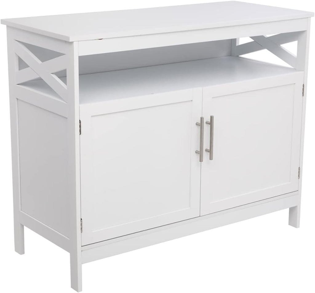 Ivory White Kitchen Sideboard Buffet Storage Cabinet with 2 Drawers S583567