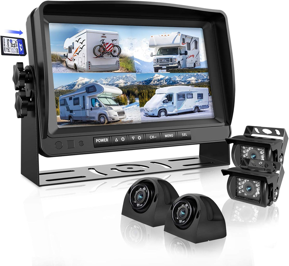Backup Camera with Monitor Split Screen Wired 4 Channels M6689