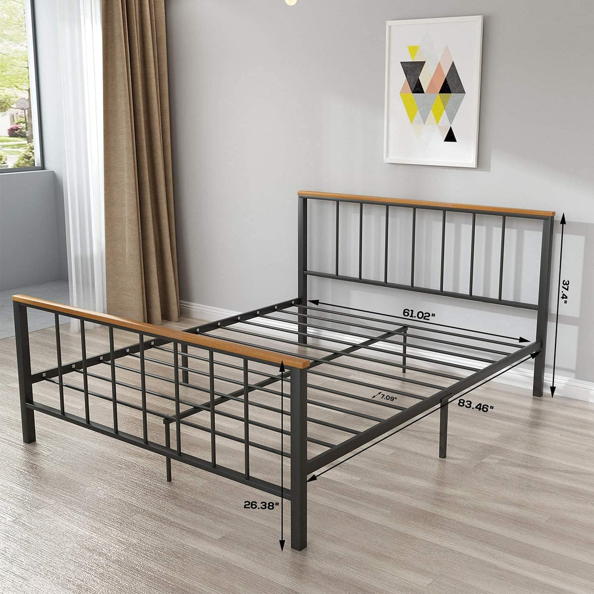 Metal Bed Frame with Headboard and Under Bed Storage W2969