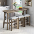 Natural Wood Wash Dining Bar Table Set with 3 Upholstered Stools P517029