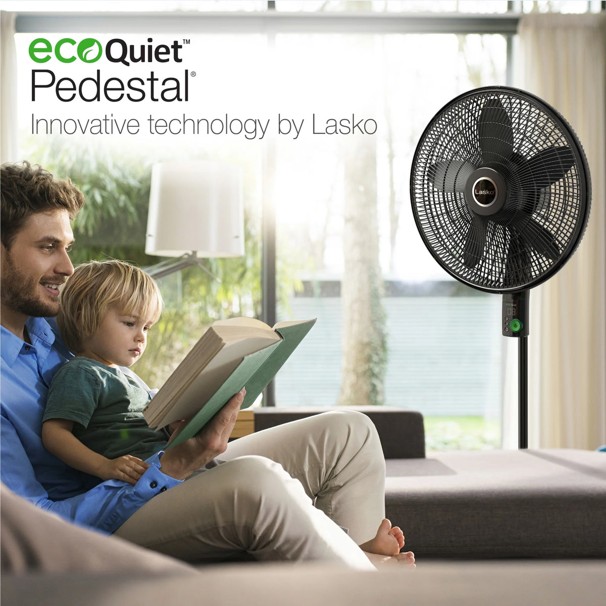 18" DC Motor Pedestal Fan with Remote, Black F455537