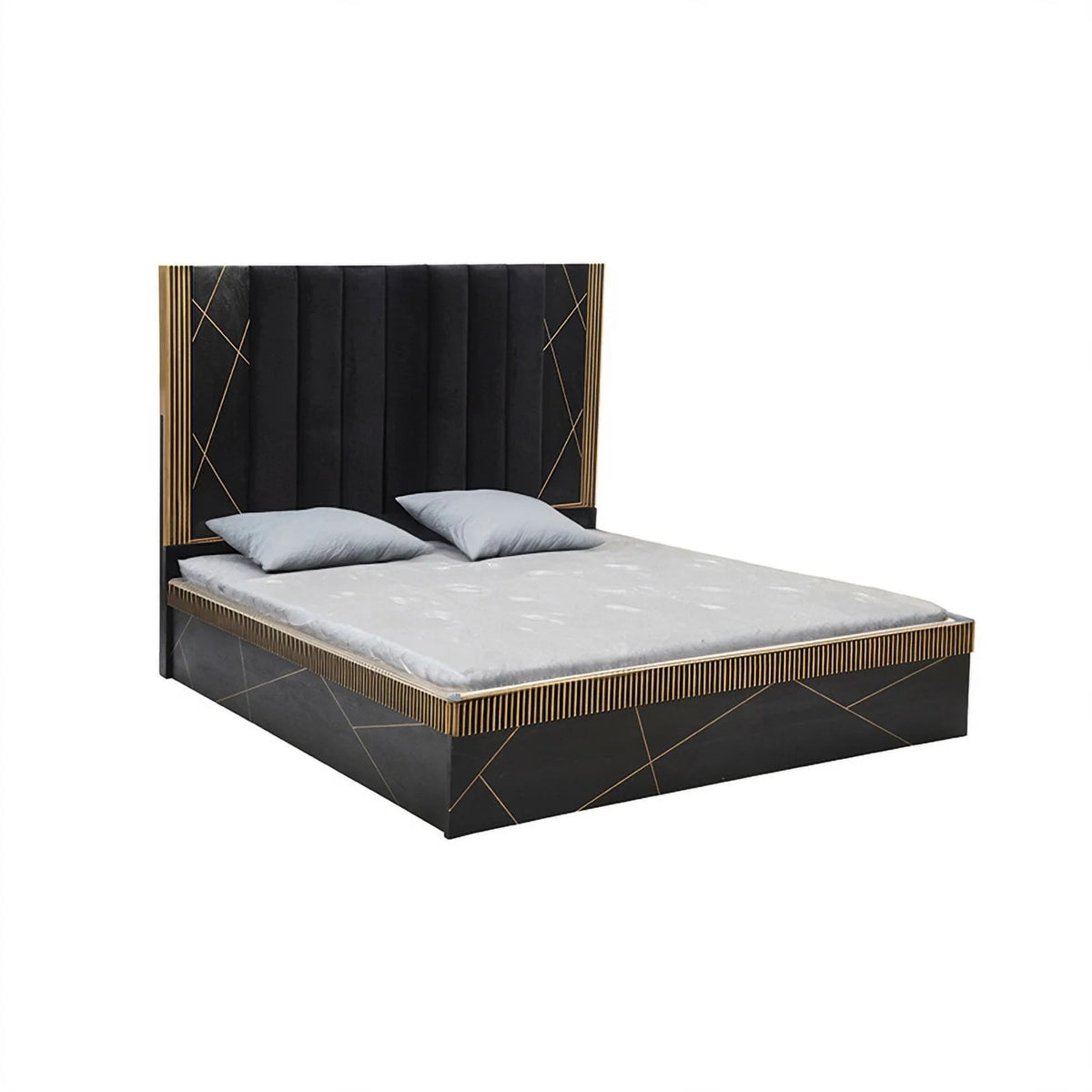 Queen Bed with Wood in Black/Gold M1354