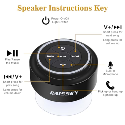 Bluetooth Shower Speaker with Suction Cup, IP67 Waterproof Speaker with LED Light Z564549