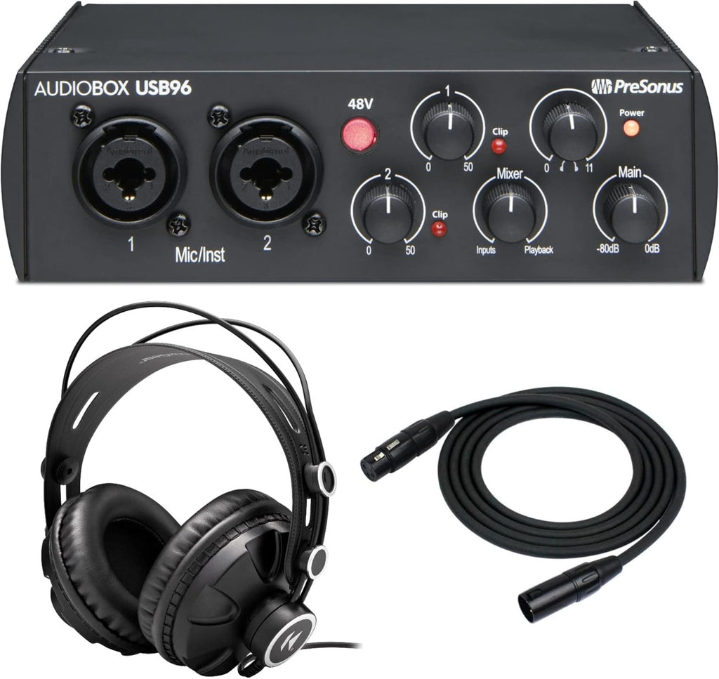 2x2 USB 2.0 Audio Interface with Headphones and Cable Bundle N4574