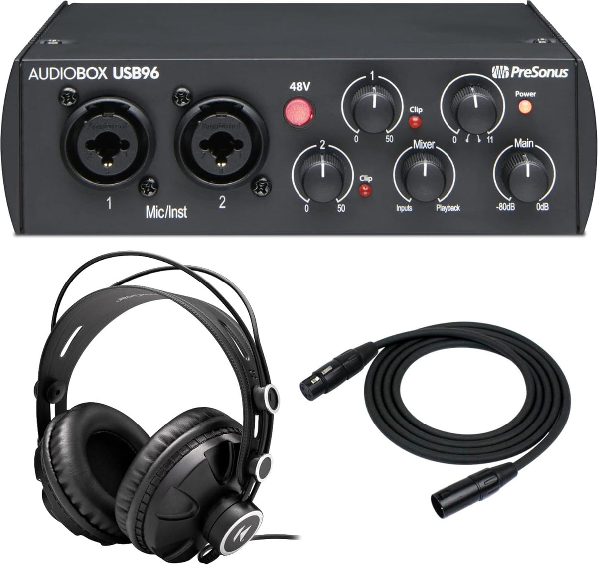 2x2 USB 2.0 Audio Interface with Headphones and Cable Bundle N4574