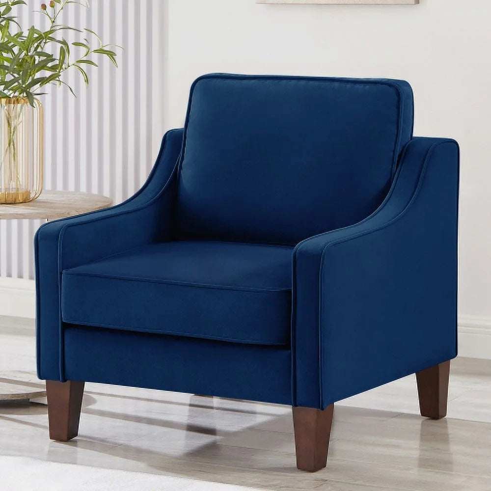 Navy Velvet Upholstered Armchair with Wooden Legs X3437
