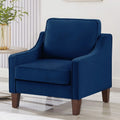 Navy Velvet Upholstered Armchair with Wooden Legs X3437