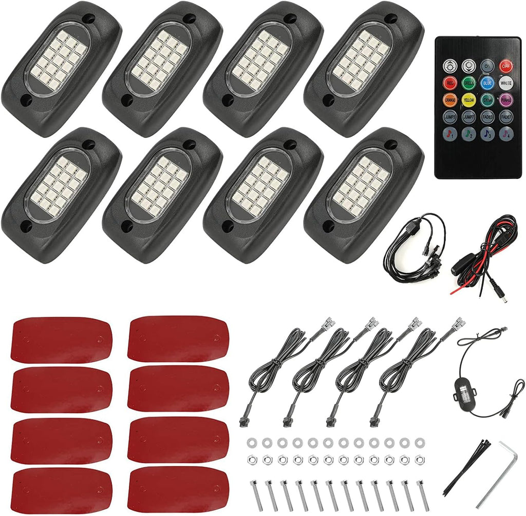 8 Pods RGB LED Rock Lights with Remote Control D303