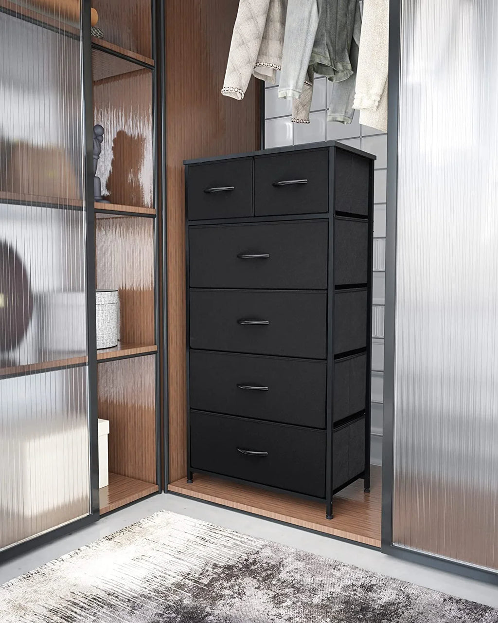 Black 6 Drawer Fabric Dresser C7545