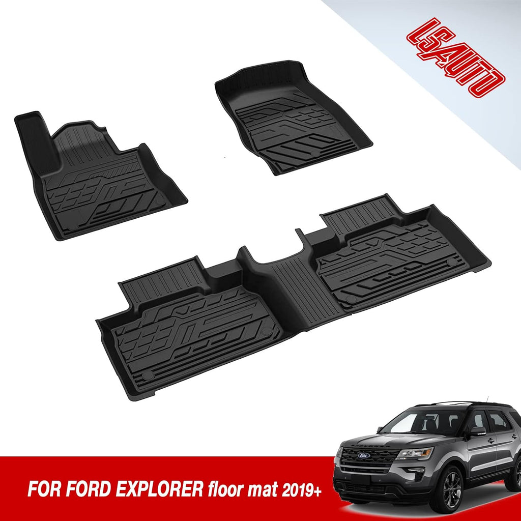 3D Design All Weather TPE Floor Liners for Ford Explorer 2019 2021, 1st and 2nd Row Black V5626